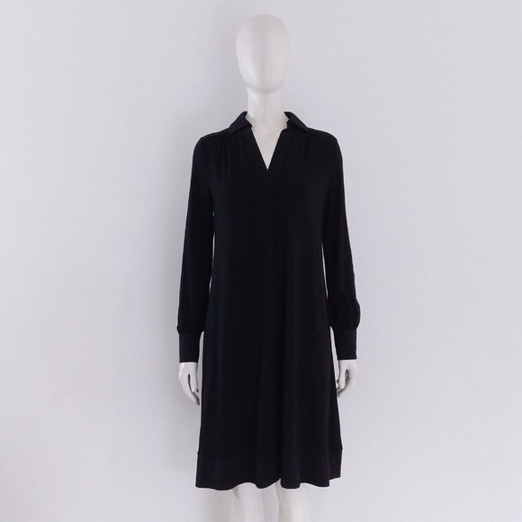 ME+EM Black Collar Dress UK 12 EU 40 Swing Shift Cotton Midi Casual Dress - Picture 3 of 9
